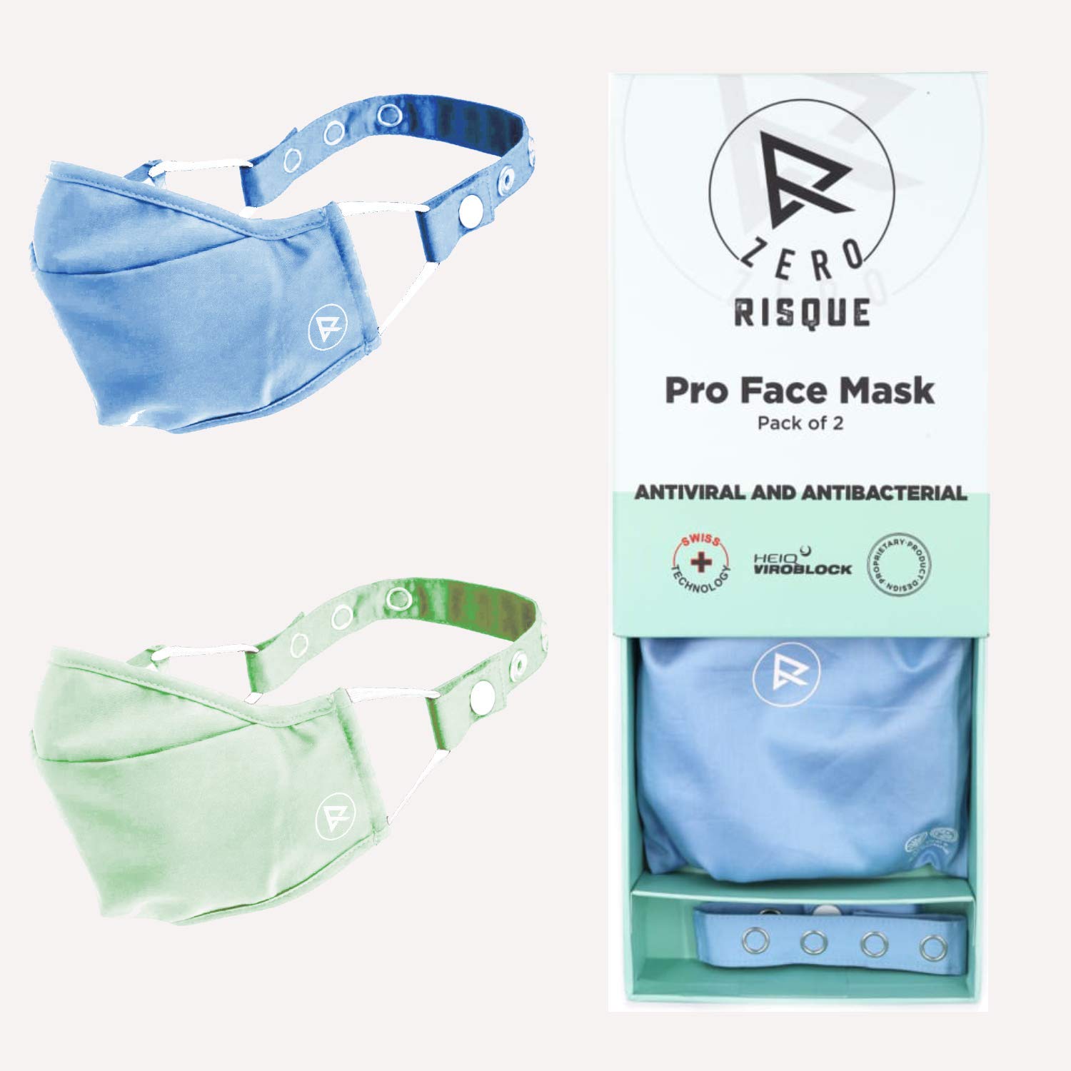 N95 mask online - Risque Zero Pro washable and reusable Face Mask for women with Headband Adjuster Pack of 2 |Anti - Viral & Anti - Bacterial Comfort And Protection