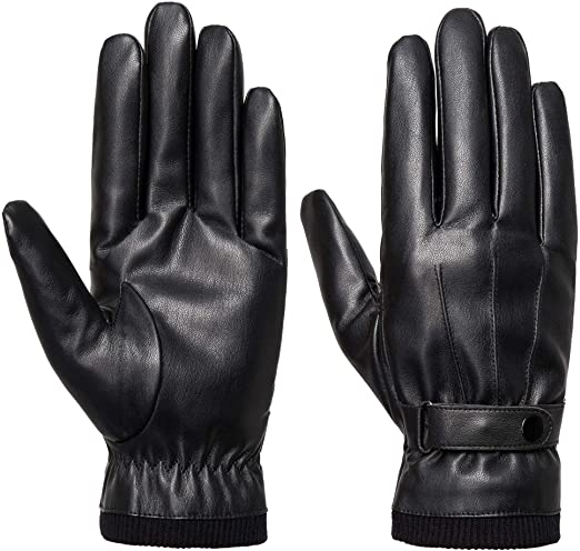 Sankuu Men’s Winter Black Leather Gloves 
