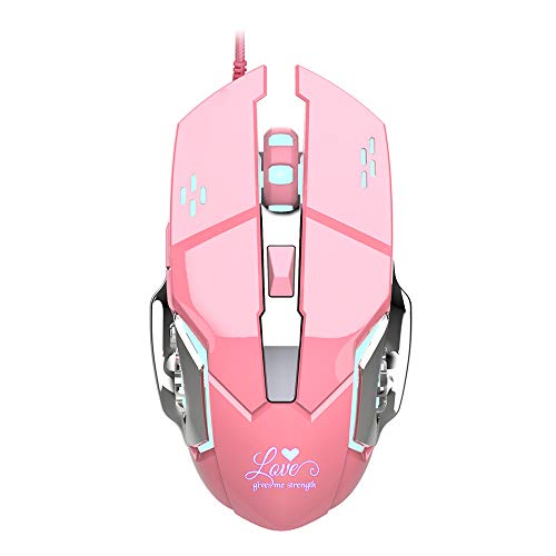 Docooler Wired Gaming Mouse Optical Programmable Silent Click Computer Mouse USB2.0 Extension Cable 4 Adjustable 3200DPI (Pink)