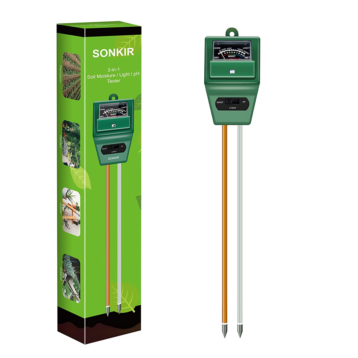 best soil pH tester - Sonkir Soil pH Meter, MS02 3-in-1 Soil Moisture/Light/pH Tester  Gardening Tool Kits  