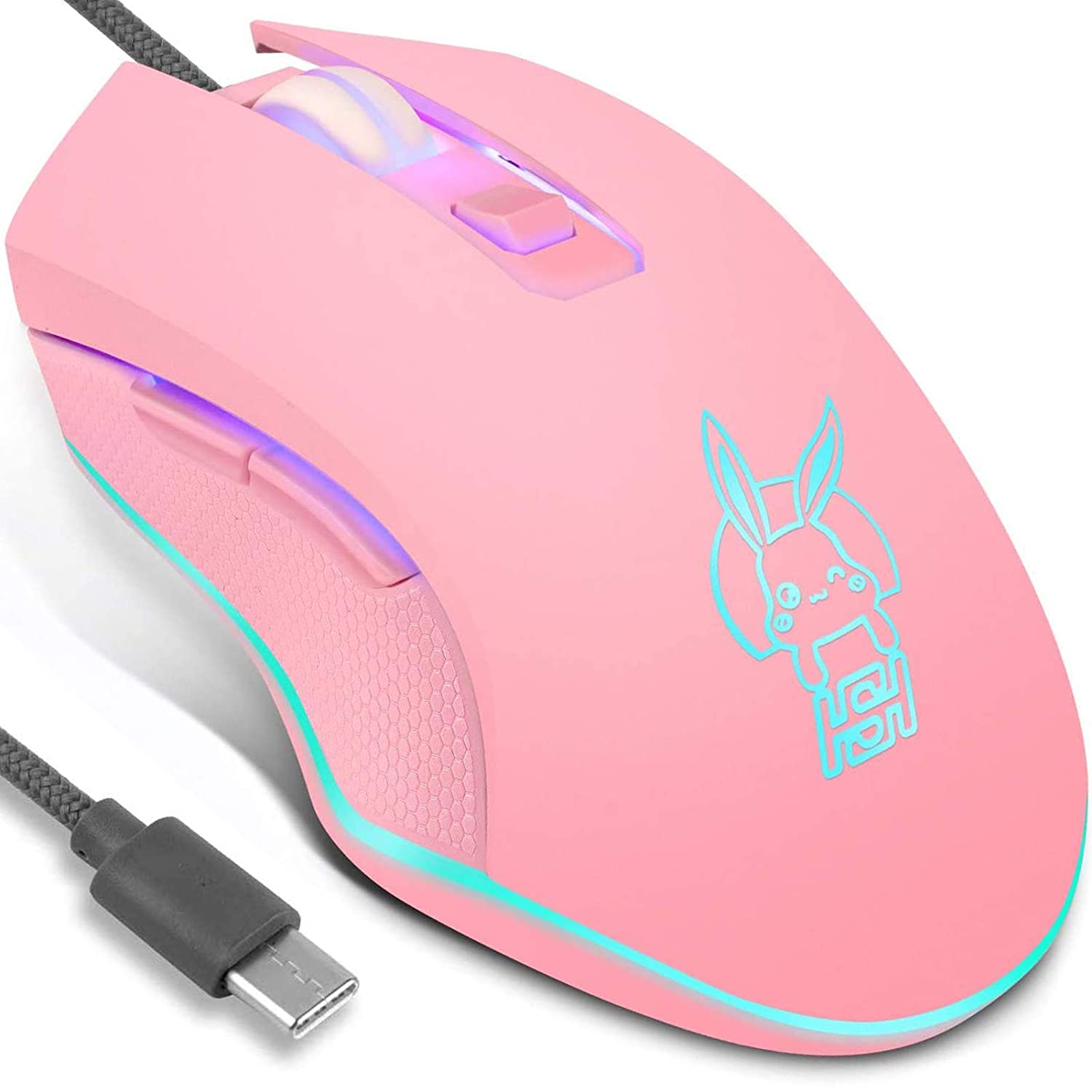 pink mouse - IULONEE USB Type C Wired Mouse