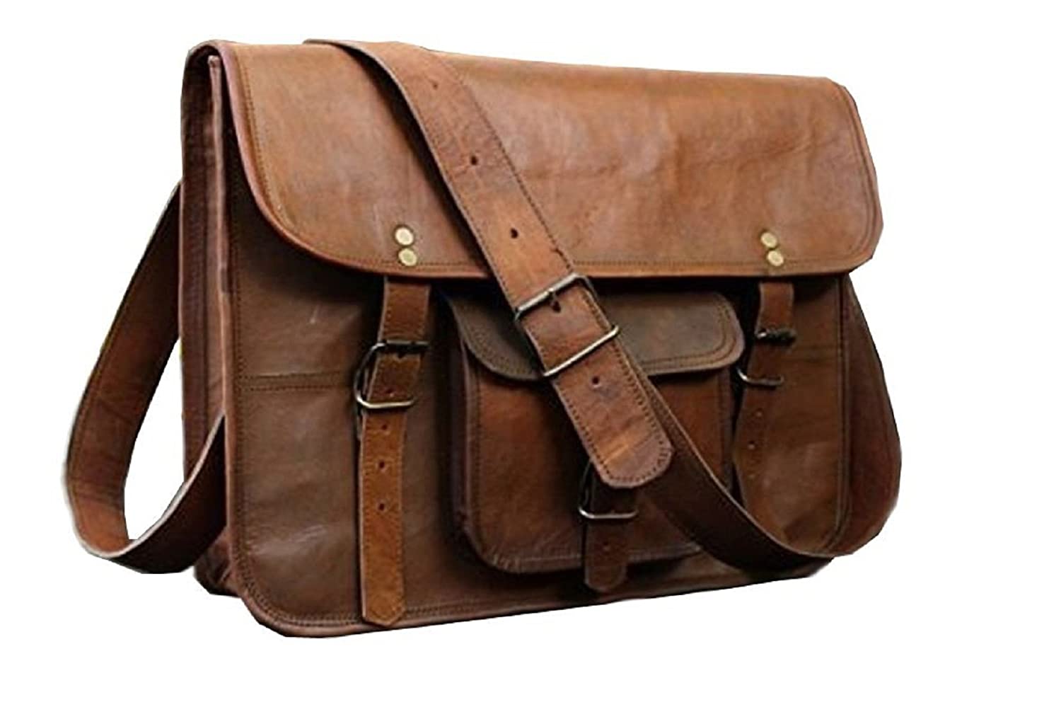 vintage luggage - ZNT BAGS Vintage Handmade Genuine Brown Leather Laptop and Messenger Bag and Office Bag (Brown)