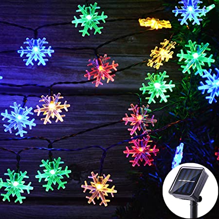 Bright Colored Snowflakes Solar Christmas Lights