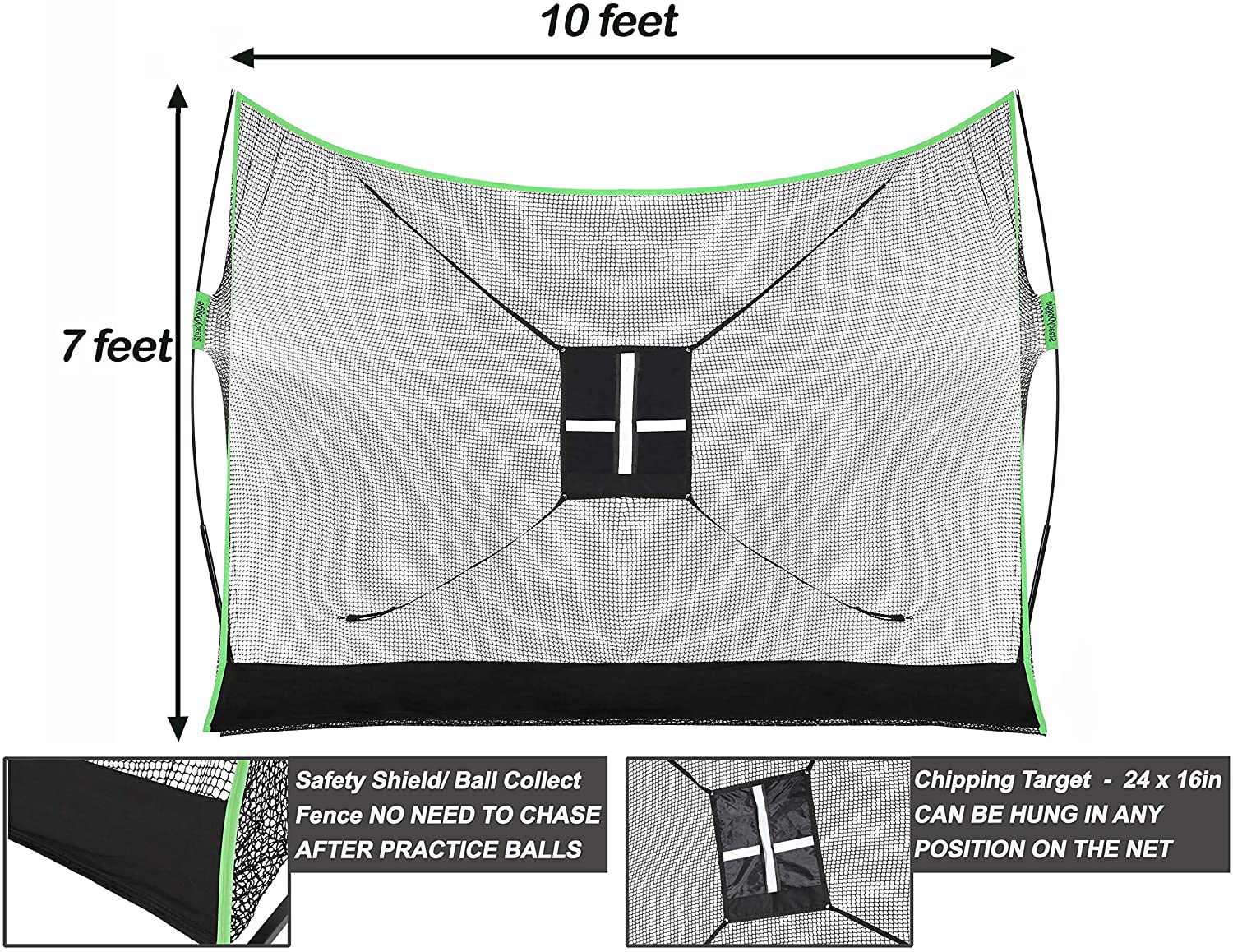 10 x 7ft Golf Net Bundle 4pc & 3pc－Professional Patent Pending Design－Dual-Turf Golf Mat, Chipping Target and Carry Bag－The Right Choice of Golf Nets for Backyard Driving & Golf Hitting Nets