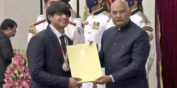 Neeraj Chopra honoured with Major Dhyan Chand Khel Ratna Award by President