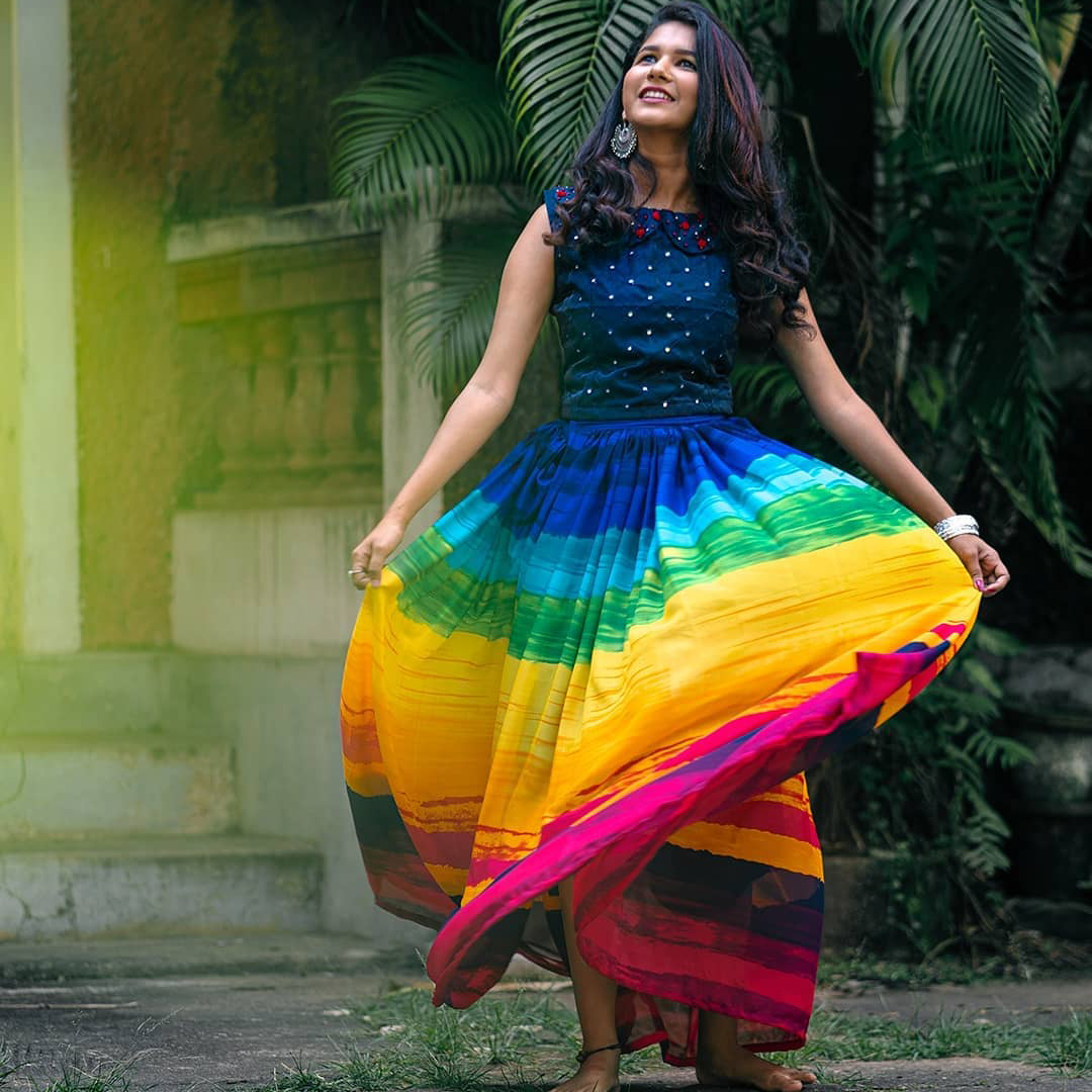 Juhi Rustagi in colorful dress
