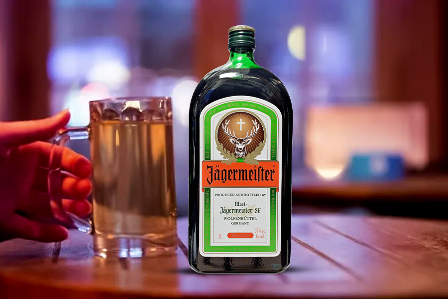 Jagermeister bottle with mug